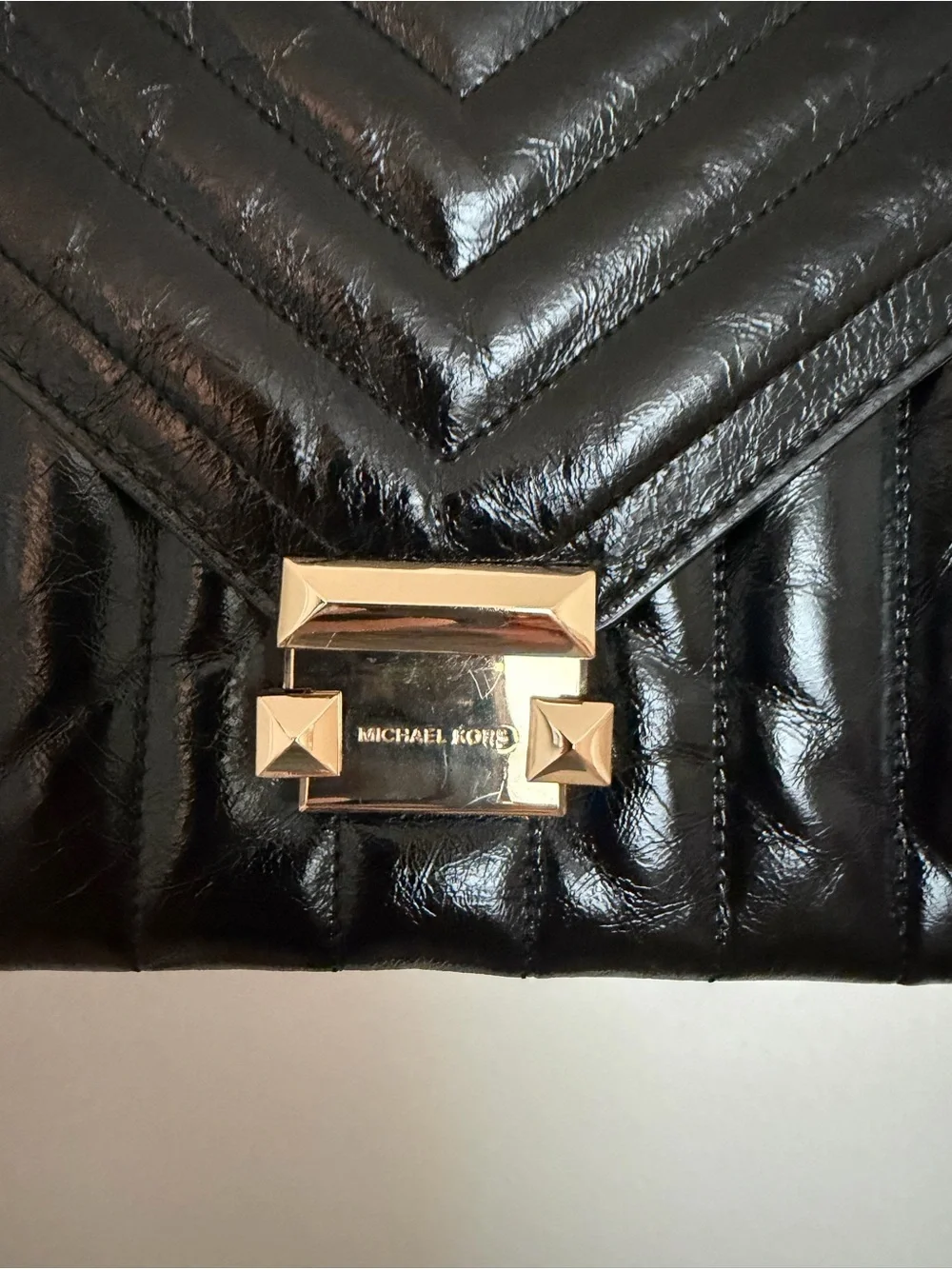 Michael Kors Black Quilted Leather Shoulder Bag with Gold Chain